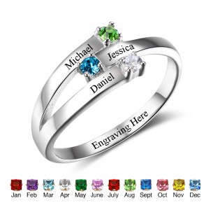 Mother's Birthstone Ring, Sterling Silver Personalized Engravable Ring JEWJORI102505